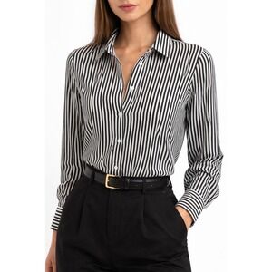 H&M Black and White Striped‎ Long Sleeve Button Down Shirt Womens Size 2